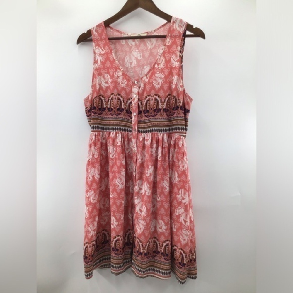 Entro Coral and Purple Sleeveless Midi Dress